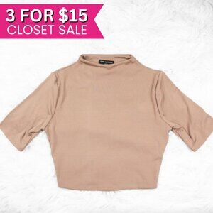 Naked Wardrobe Tan Brown Beige Short Sleeve Crop Top T Shirt Size Small Cropped